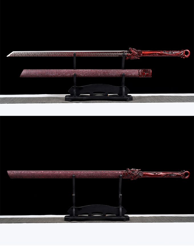 【红傲天+红渊】『红红火火』龙泉宝刀 高锰钢刀身 冷兵器龙泉宝剑工艺品 未开刃两把风水摆件 - Image 2