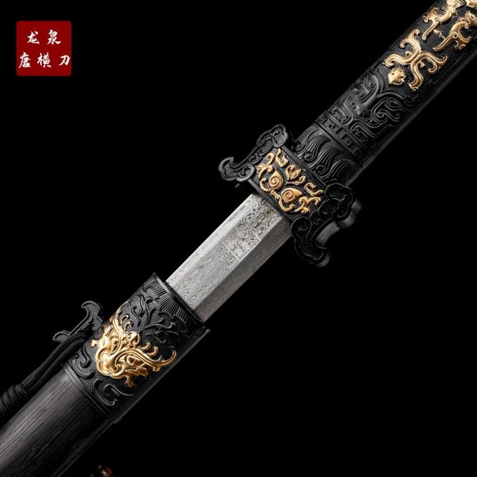 【风起唐横刀.乌木】收藏正品龙泉刀剑乌木花纹钢未开刃摆件 - Image 4