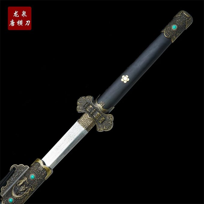 【豪华麒麟唐横刀】花纹钢乌木手工摆件收藏正品真刀龙泉未开刃摆件 - Image 3