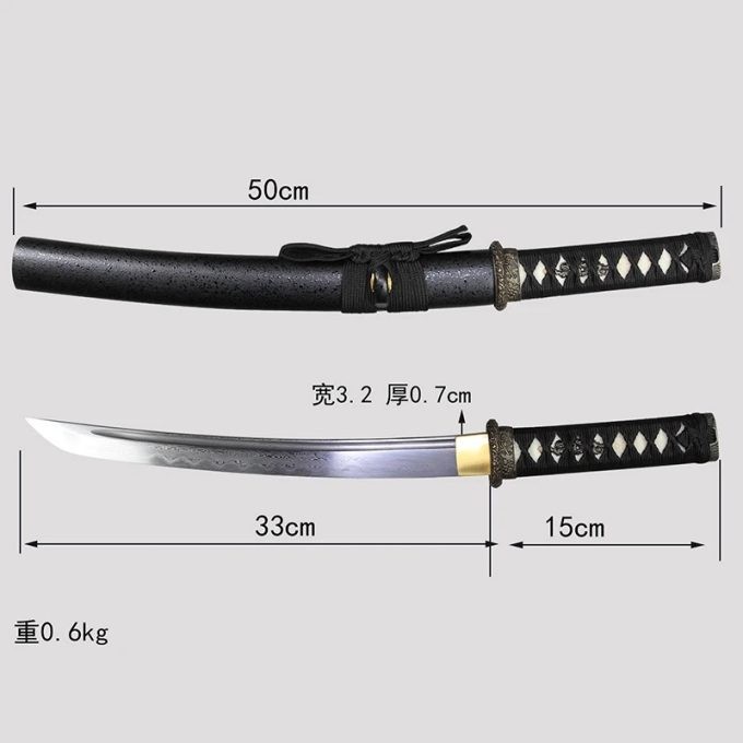 龙泉市短刀肋差花纹钢覆土烧刃手工制作短日本刀武士刀未开刃宝剑刀剑工艺品 - Image 2